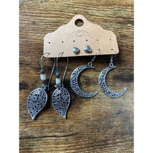 Hypoallergenic Turquoise and Bronze Silver Boho Earring Set Heart Stud